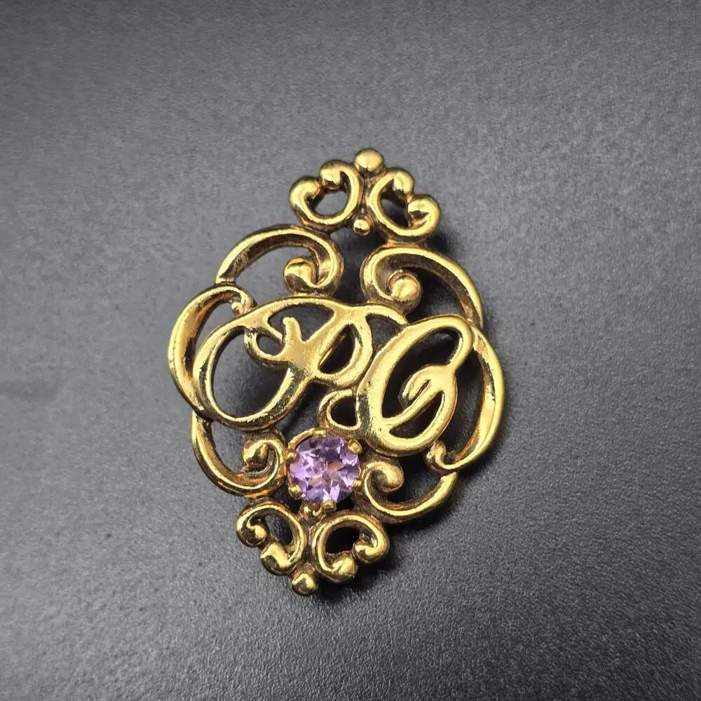 Avon President's Club Gold Tone Brooch Purple Rhinestone Vintage Jewelry